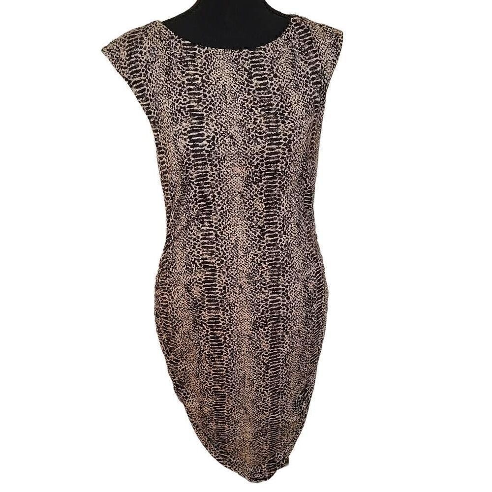 Tart Womens Form Fitting Sexy Cap Sleeve Brown Cream Print Dress Large